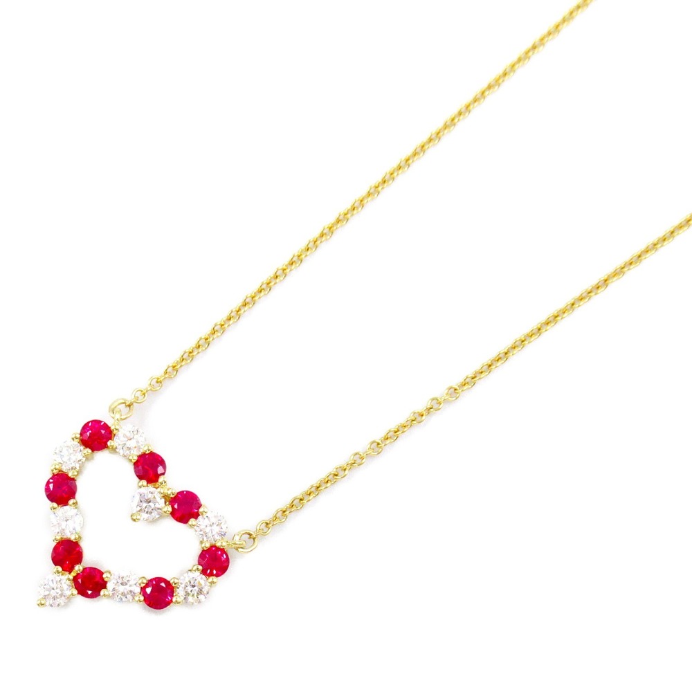 Tiffany Sentimental Heart Ruby Diamond Necklace Yellow Gold Ruby Diamond